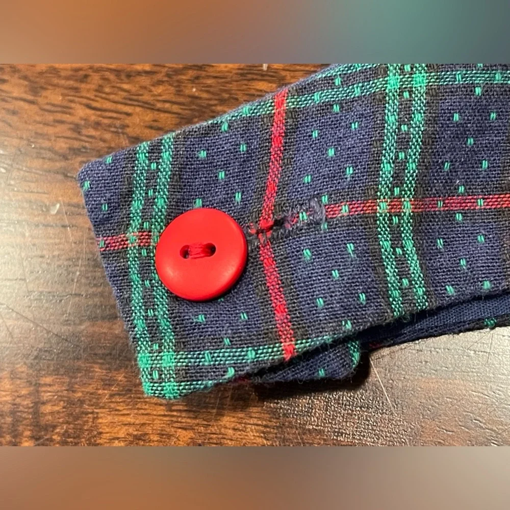 Nursery Rhyme 3T girls blue green‎ plaid jumper dress-red grosgrain bow VTG